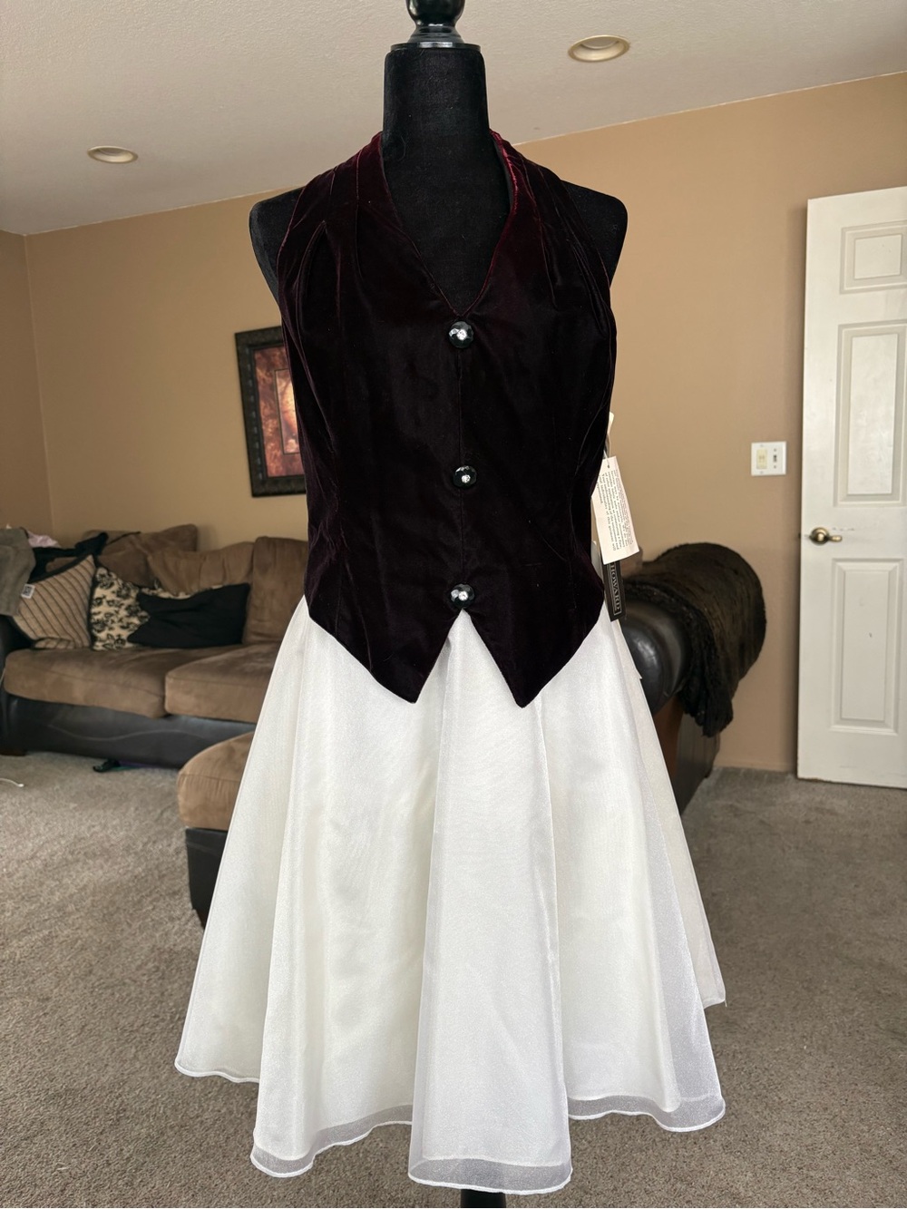 Vintage Jessica Howard Velvet Button-Front Bodice Dress with White Full Skirt